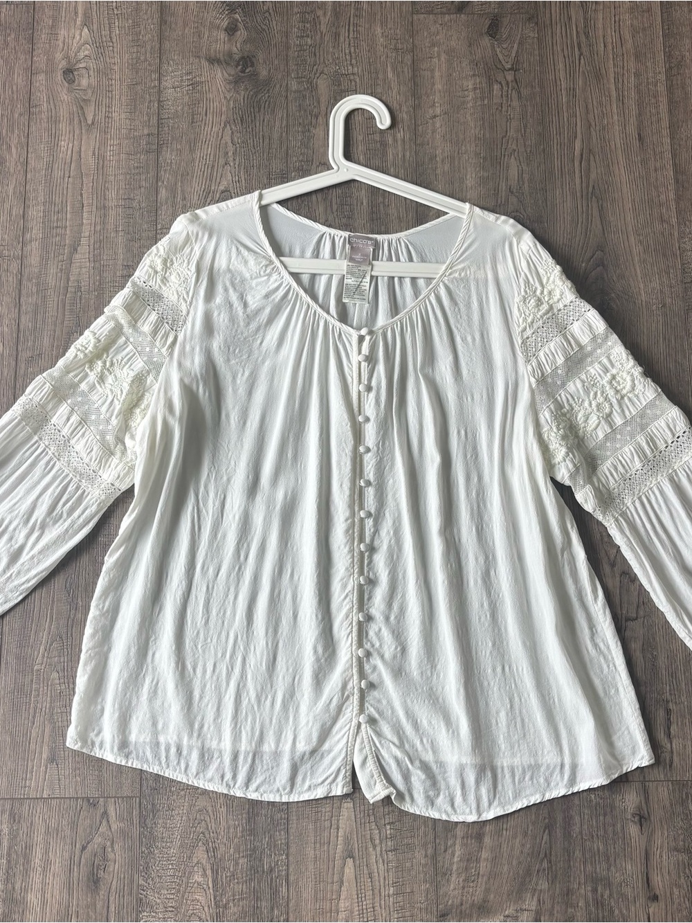 Chico's white Lace-Panel Button Front Tunic Sz 3
